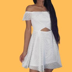 Missguided Bardot Grid Lace Prom Dress
